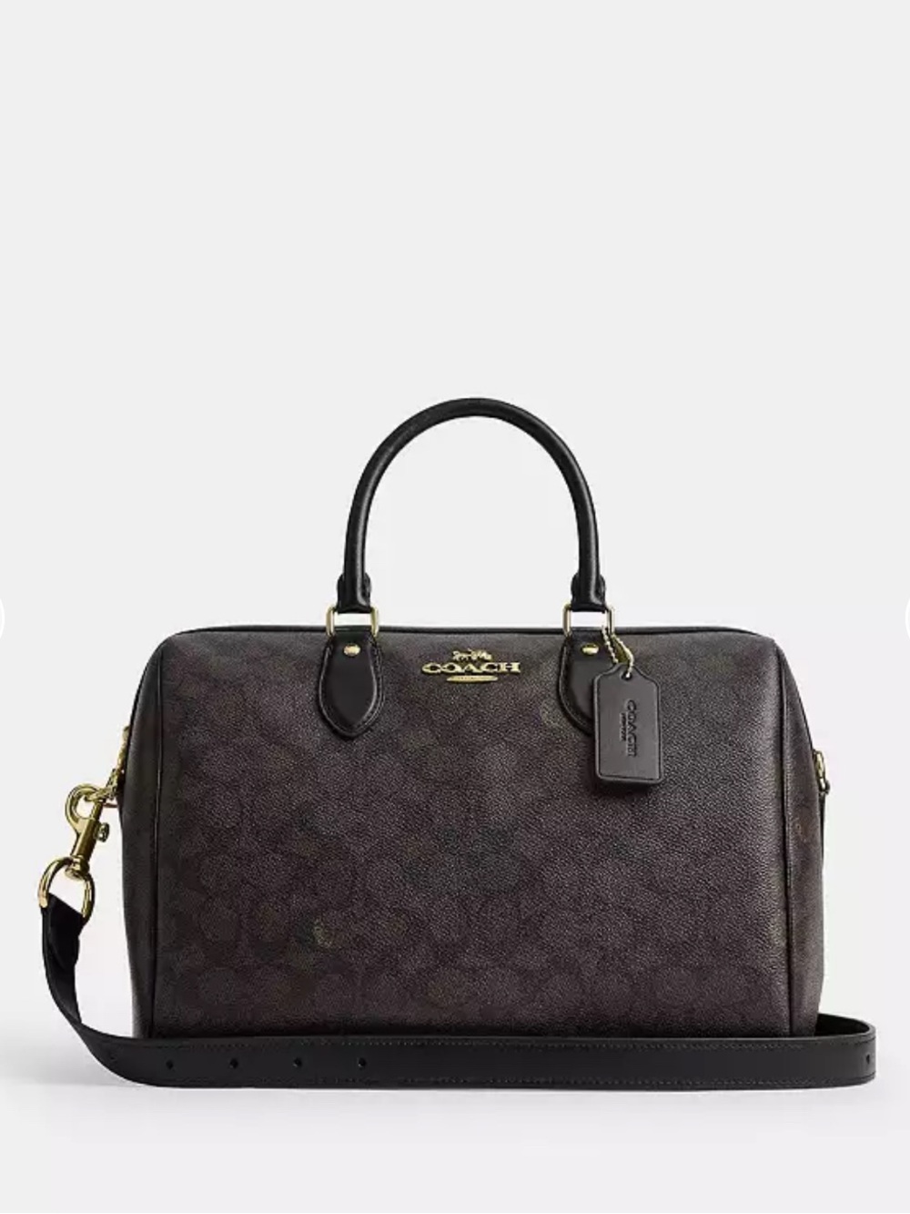 Coach large Rowan satchel in walnut and black with Gold Hardware